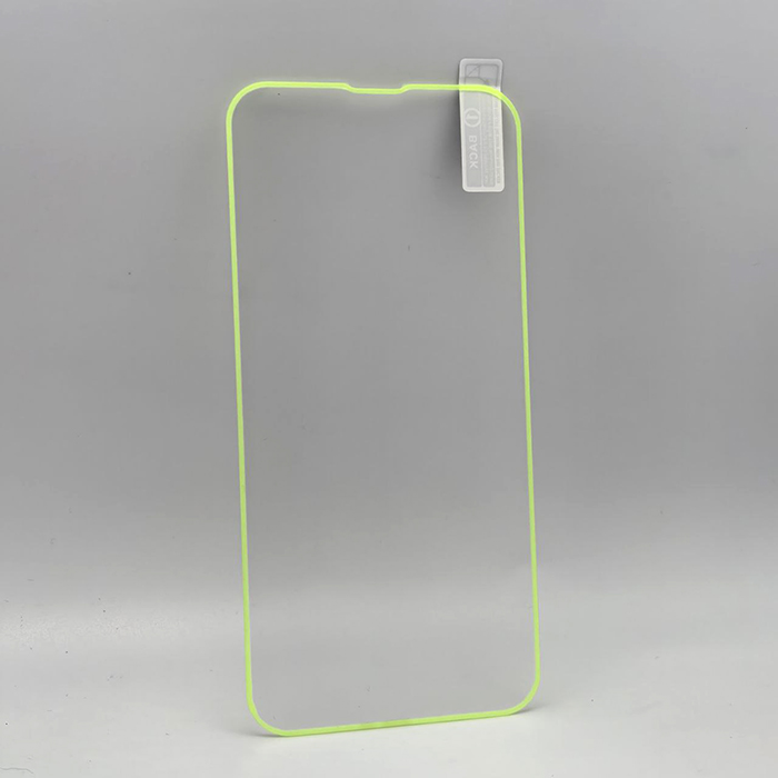 Стекло защитное для iPhone 13/13 Pro/14/16e, Neon TPU Line, светящееся, ярко-желтая рамка