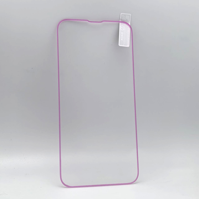 Стекло защитное для iPhone 13/13 Pro/14/16e, Neon TPU Line, светящееся, розовая рамка