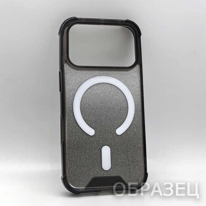 iPhone 13. Накладка, Clear Armor Mag, блестки, градиент черный и серебристый