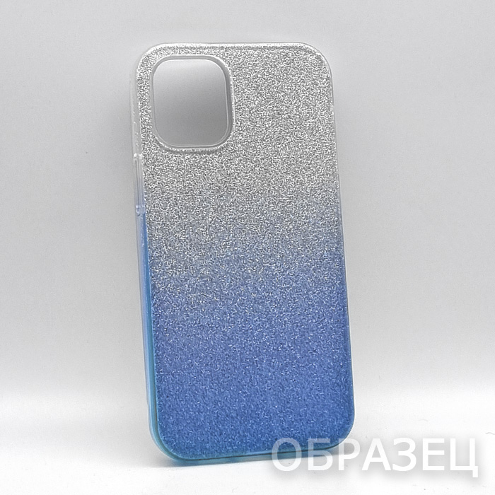 iPhone 13 Mini. Накладка, силикон, пластик, блестки, голубой и серебристый
