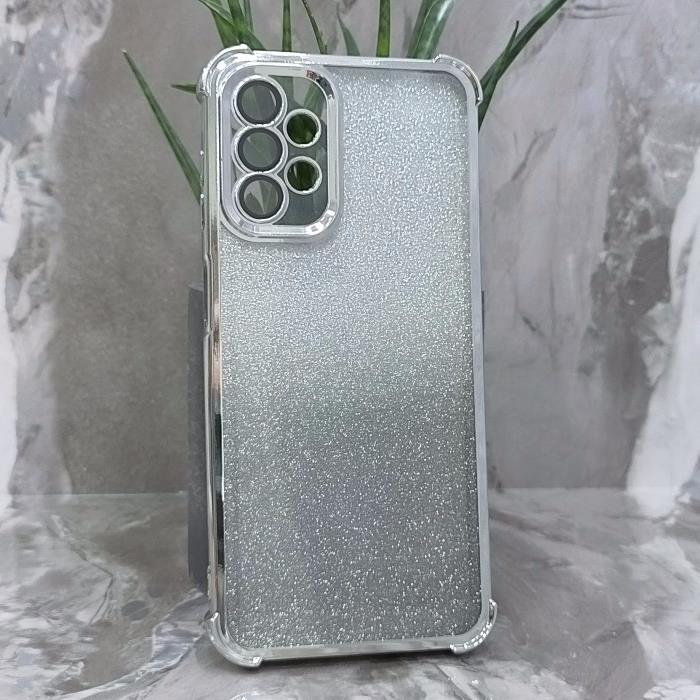 Samsung A13 4G. Накладка, Heavy Armor TPU, вкладка с блестками, серебристые края