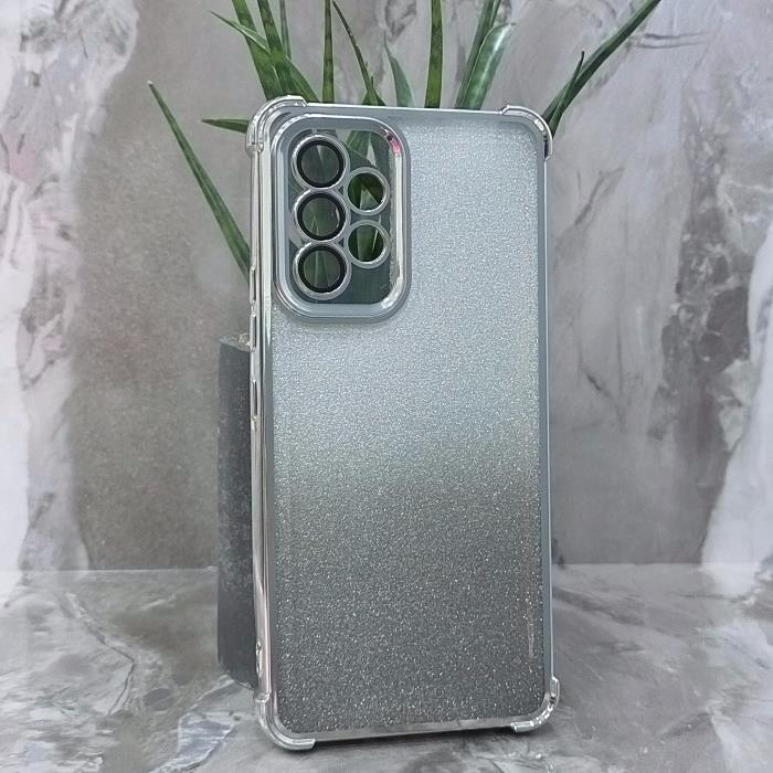 Samsung A53. Накладка, Heavy Armor TPU, вкладка с блестками, серебристые края