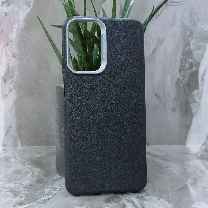 Samsung A23/A32 5G. Накладка, PU Metal Camera Edge, текстура кожи, черный