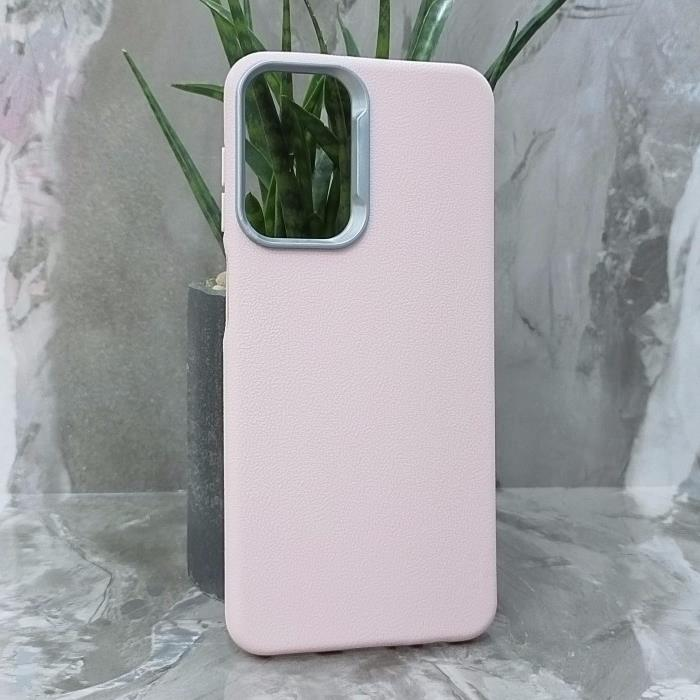 Samsung A23/A32 5G. Накладка, PU Metal Camera Edge, текстура кожи, светло-розовый