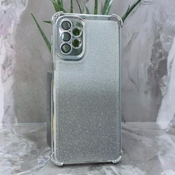 Samsung A23/A32 5G. Накладка, Heavy Armor TPU, вкладка с блестками, серебристые края