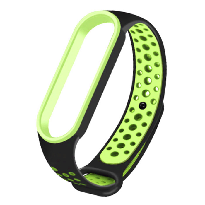 Xiaomi Mi Band 5/6/7. Ремешок, спортивный, черно-зеленый