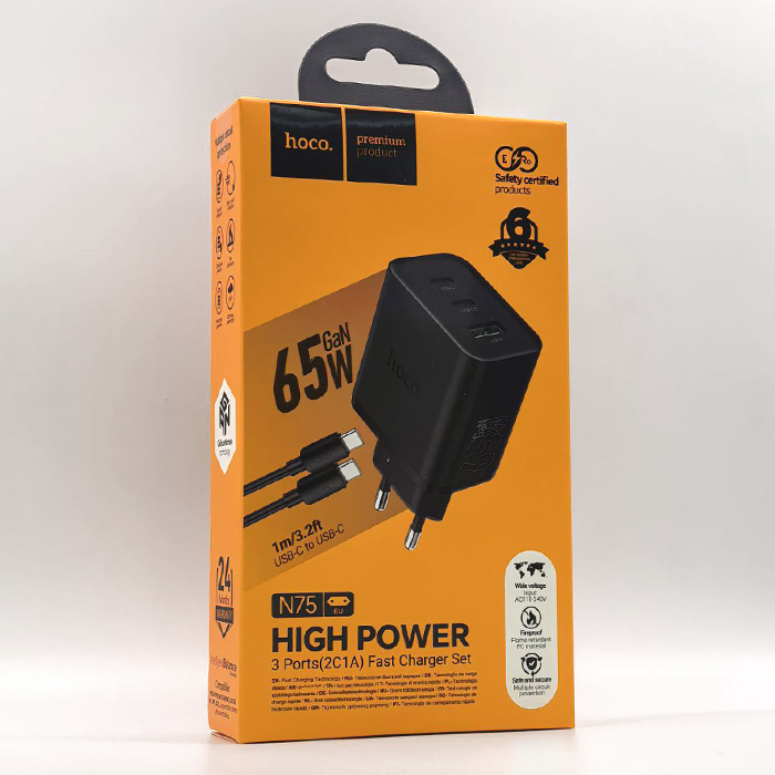 СЗУ Hoco N75 PD65W+QC GaN TypeC TypeC