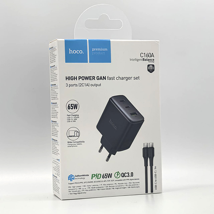 СЗУ Hoco C160A PD65W+QC GaN TypeC TypeC