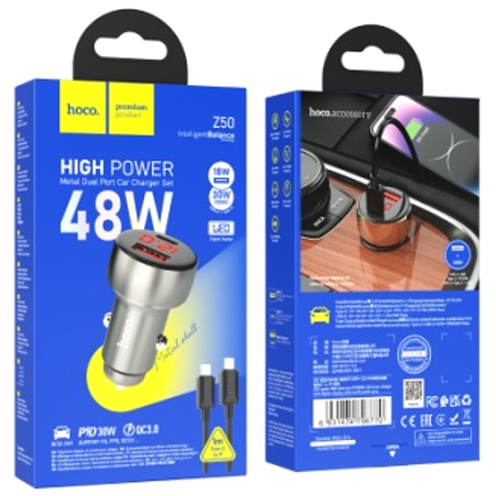 Зарядное в авто Hoco Z50 PD30W+QC TypeC Lightning