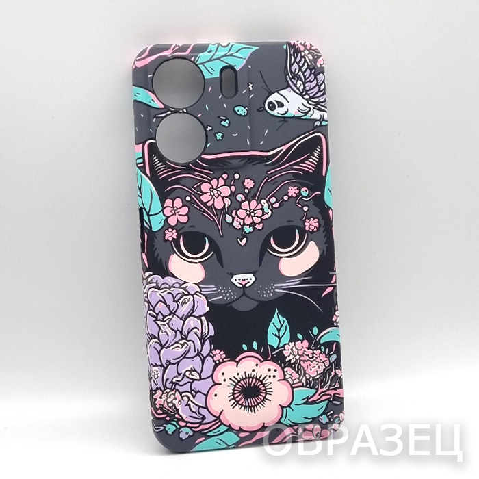 iPhone 14. Накладка, Luxo, Кот и цветы
