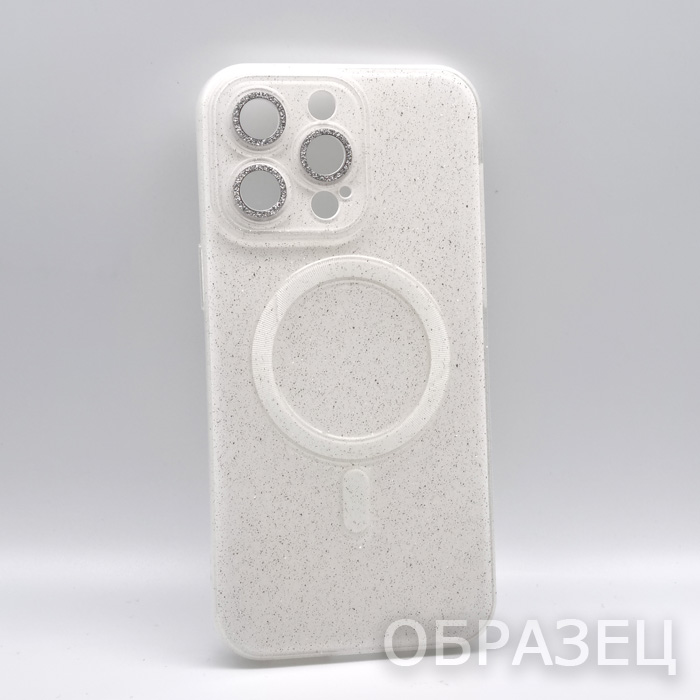 iPhone 14 Pro Max. Накладка, Heavy TPU Camera Mag, блестки, белый