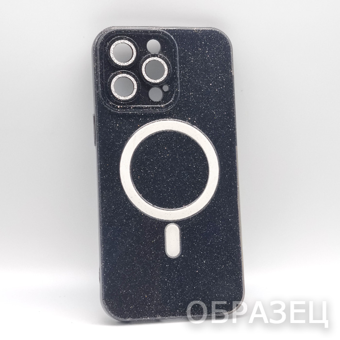 iPhone 14 Pro Max. Накладка, Heavy TPU Camera Mag, блестки, черный