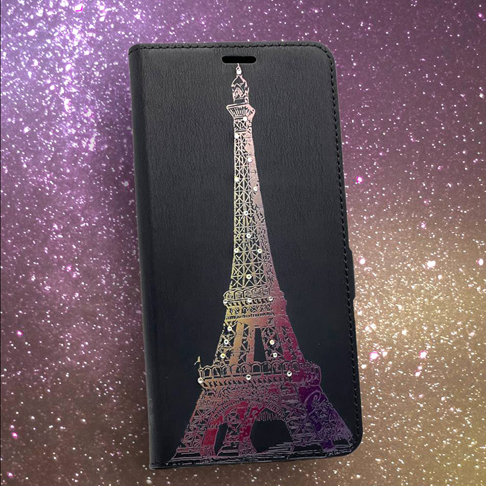 Huawei Nova Y90. Книжка, Ooniq, Эйфелева башня, черный, стразы
