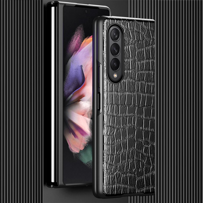 Samsung Z Fold 4. Накладка, пластик + экокожа, двусторонняя, черный
