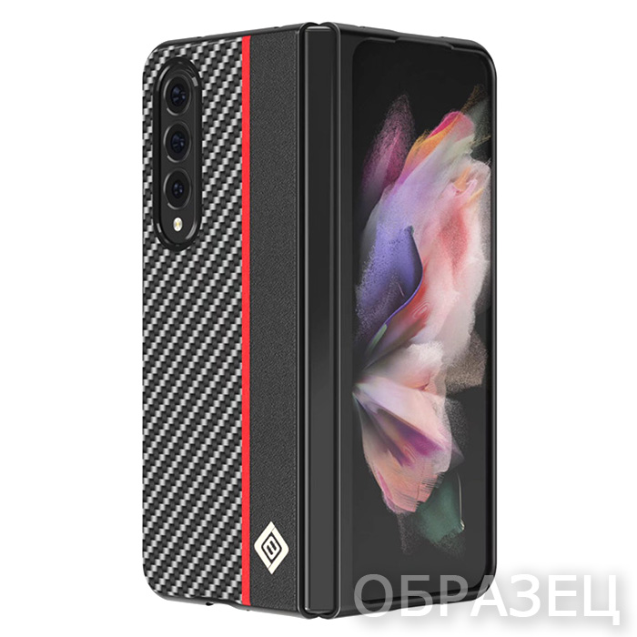 Samsung Z Fold 4. Накладка, Carbon Case, пластик, двусторонняя, черный