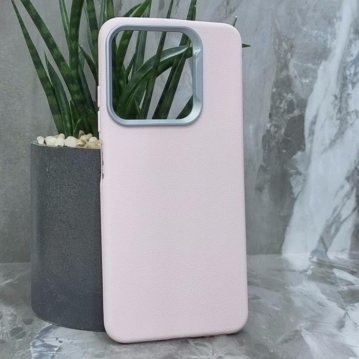 Tecno Spark 10/10C. Накладка, PU Metal Camera Edge, текстура кожи, светло-розовый