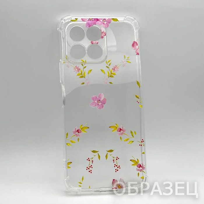 Tecno Pop 6. Накладка, Clear Armor TPU, цветы, прозрачный