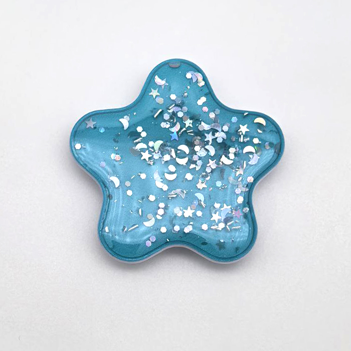 Попсокет, держатель - подставка, Звезда, блестки, голубой