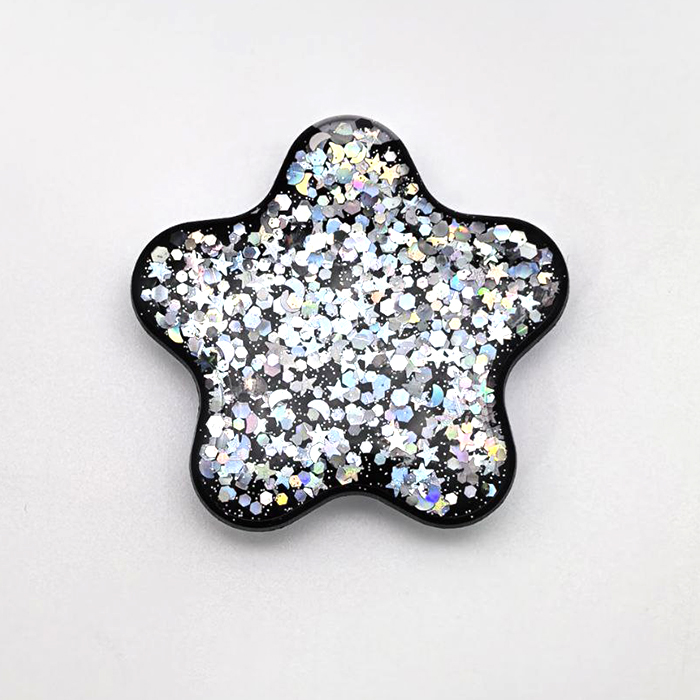 Попсокет, держатель - подставка, Звезда, блестки, черный