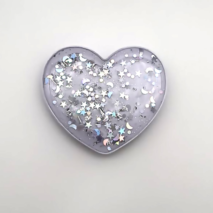 Попсокет, держатель - подставка, Сердце, блестки, белый