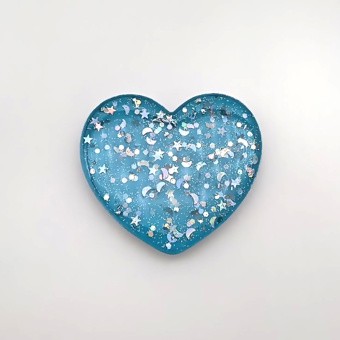 Попсокет, держатель - подставка, Сердце, блестки, голубой