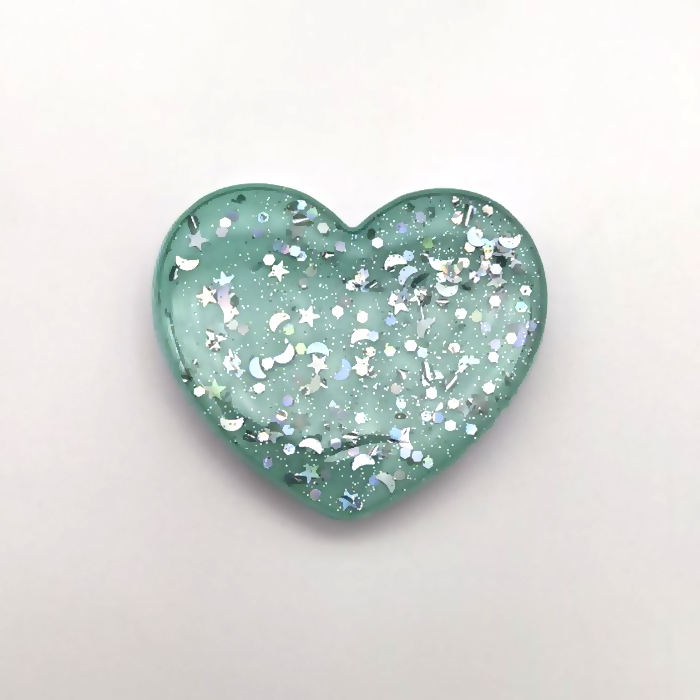 Попсокет, держатель - подставка, Сердце, блестки, светло-зеленый