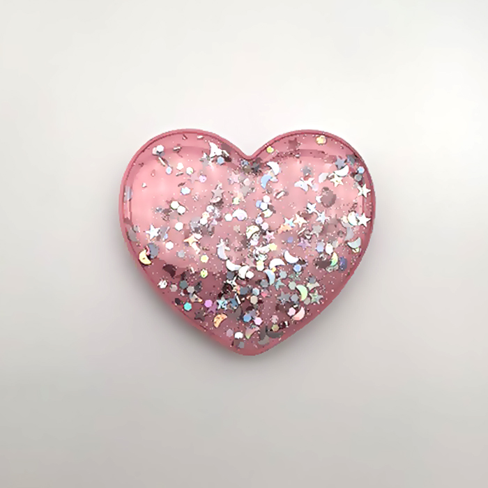 Попсокет, держатель - подставка, Сердце, блестки, розовый