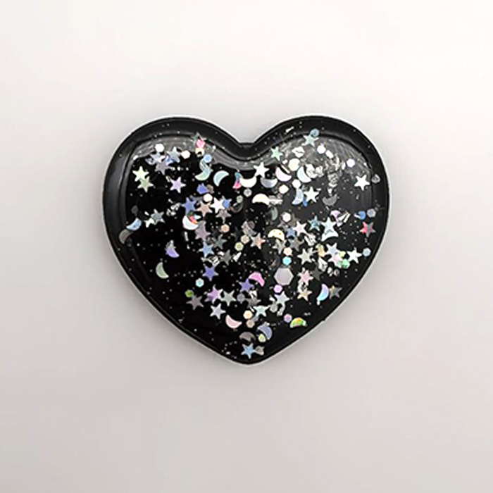 Попсокет, держатель - подставка, Сердце, блестки, черный