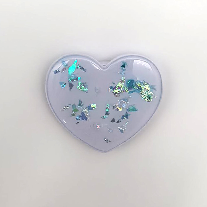 Попсокет, держатель - подставка, Сердце, крупные блестки, белый