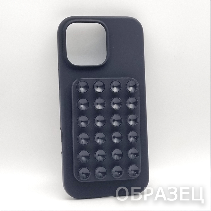 iPhone 15 Pro Max. Накладка, силикон, липпер-подставка, черный