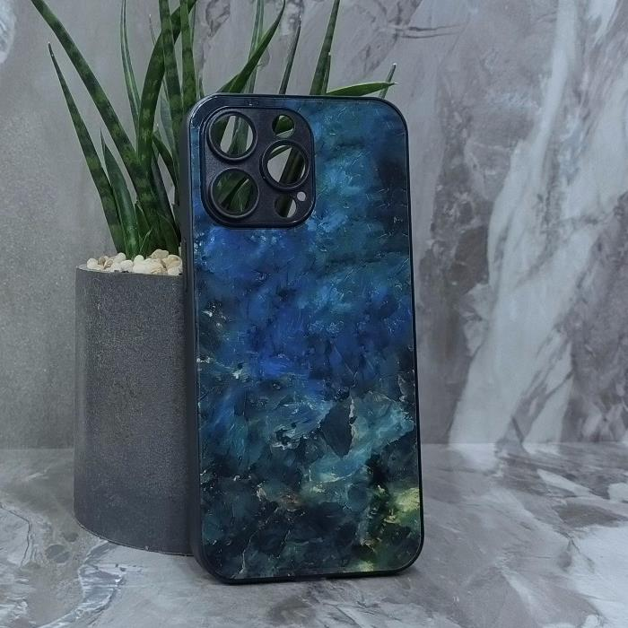 iPhone 15 Pro Max. Накладка, силикон + стекло, Изумрудный Мрамор
