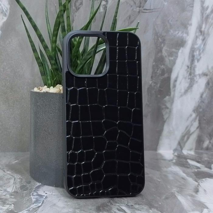 iPhone 15 Pro Max. Накладка, Classic Glossy Leather, черный