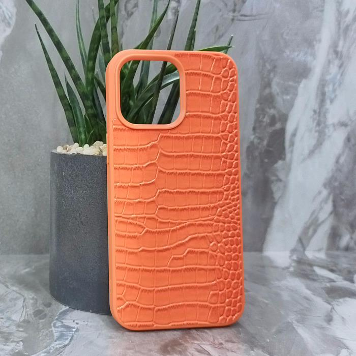 iPhone 15 Pro Max. Накладка, Classic Glossy Leather, оранжевый
