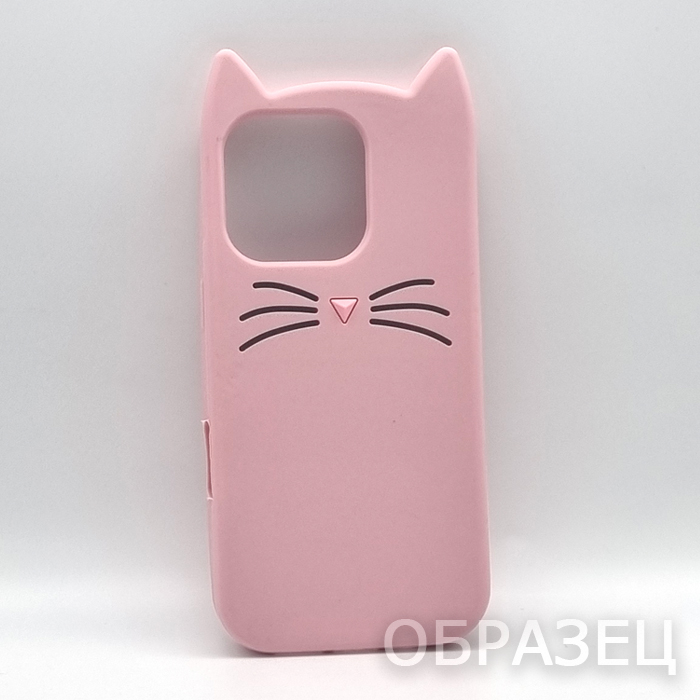 iPhone 15. Накладка, силиконовый персонаж, Кот, светло-розовый