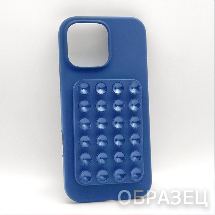 iPhone 15. Накладка, силикон, липпер-подставка, синий