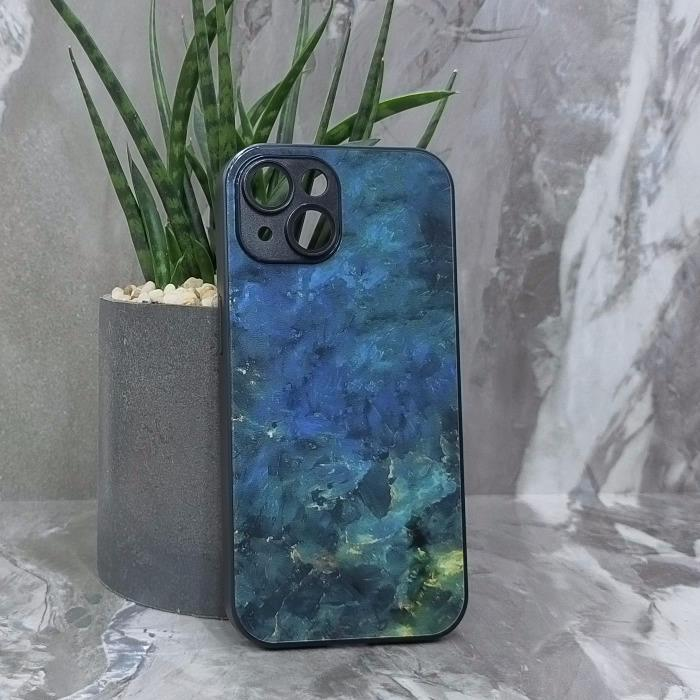 iPhone 15. Накладка, силикон + стекло, Изумрудный Мрамор