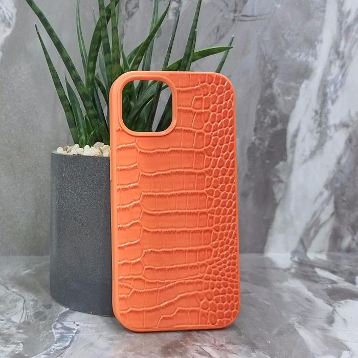 iPhone 15. Накладка, Classic Glossy Leather, оранжевый