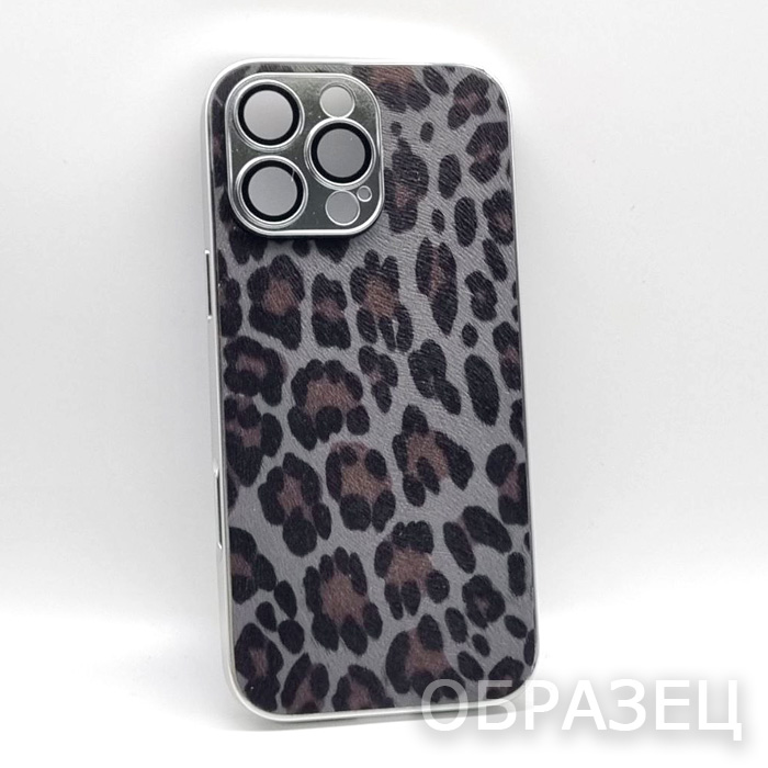 iPhone 15 Pro. Накладка, Classic Simple Camera Leopard, текстура леопард, темный серебристый