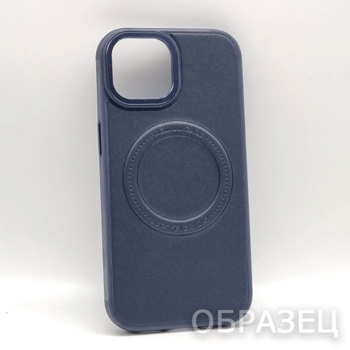 iPhone 15 Pro. Накладка, Focus Leather Mag, темно-синий