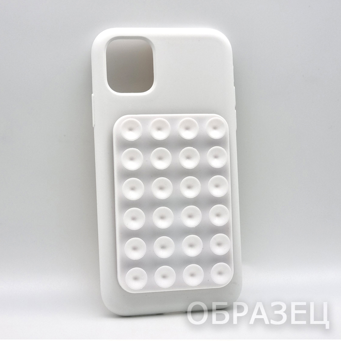 iPhone 15 Pro. Накладка, силикон, липпер-подставка, белый