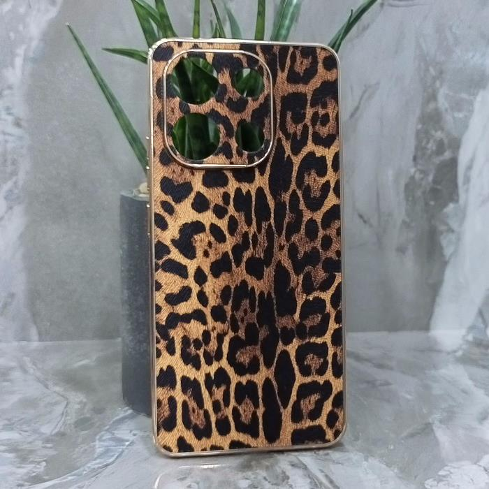 Xiaomi Redmi Note 13 4G. Накладка, BST Leather Pattern Gold, текстура леопард, золотая окантовка, коричневый