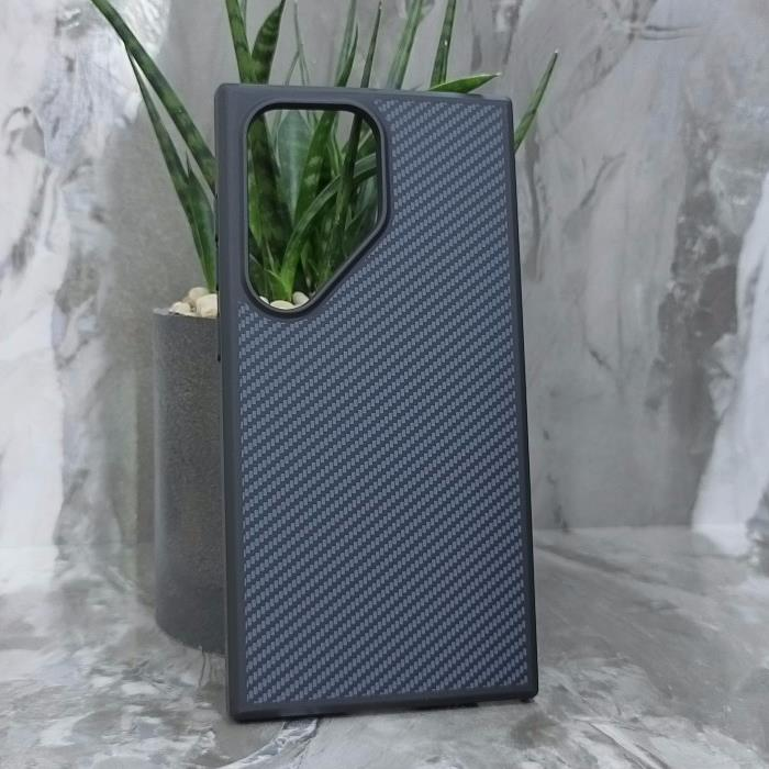Samsung S24 Ultra. Накладка, Carbon TPU, текстура карбон, плотный силикон, черный