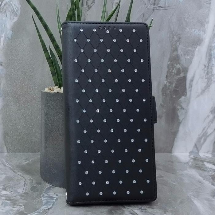 Samsung S24 Ultra. Книжка, Many Diamonds, магнит сбоку, черный