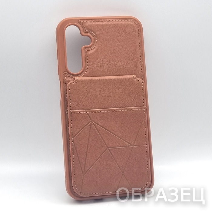 Samsung A15. Накладка, PU Leather Card, визитница-подставка, светло-коричневый