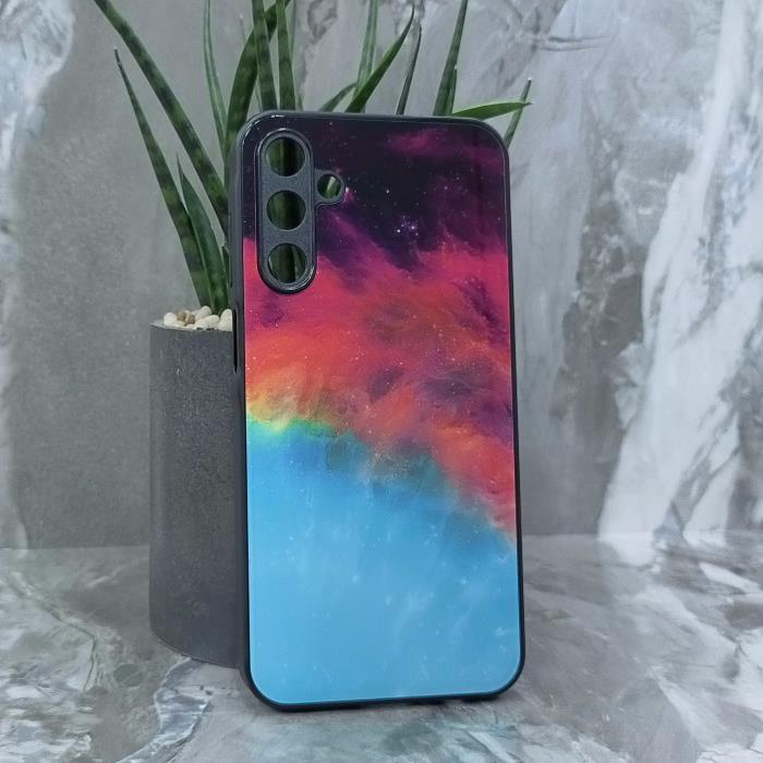 Samsung A15. Накладка, силикон + стекло, Космос, черный красный и бирюзовый