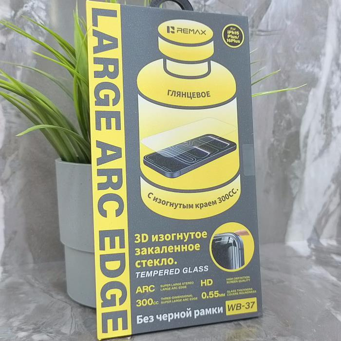 Стекло защитное для Phone 15 Plus/16 Plus, Remax, без рамки, 3D изогнутое, прозрачное