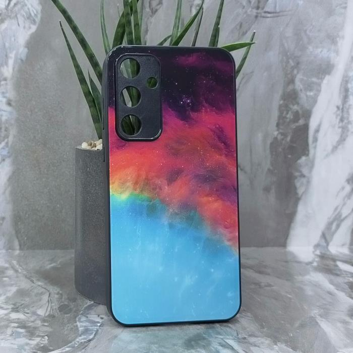Samsung A55. Накладка, силикон + стекло, Космос, черный красный и бирюзовый