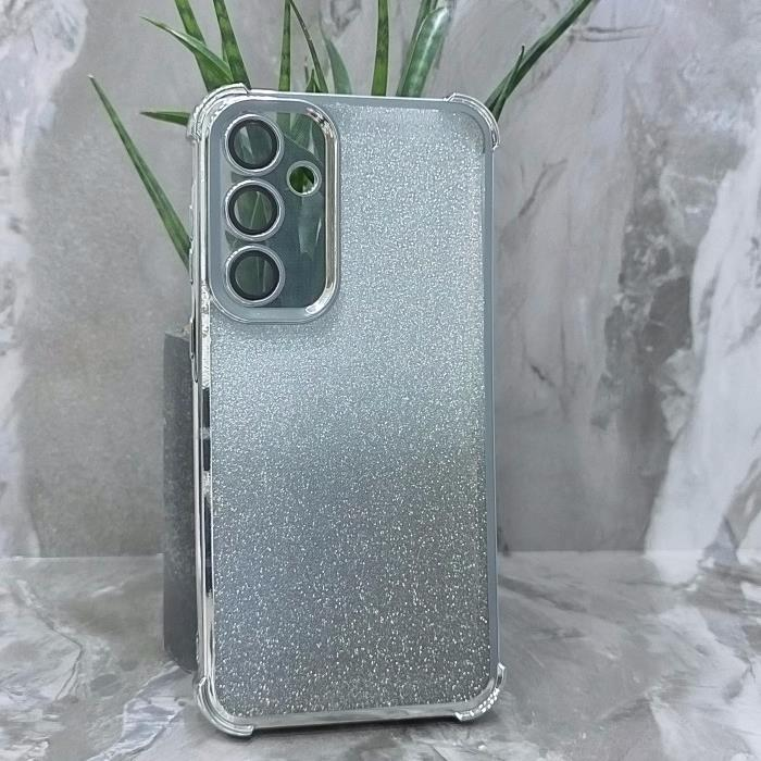 Samsung A55. Накладка, Heavy Armor TPU, вкладка с блестками, серебристые края