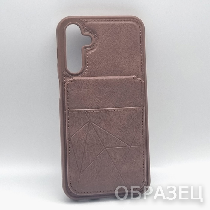 Samsung A35 5G. Накладка, PU Leather Card, визитница-подставка, коричневый