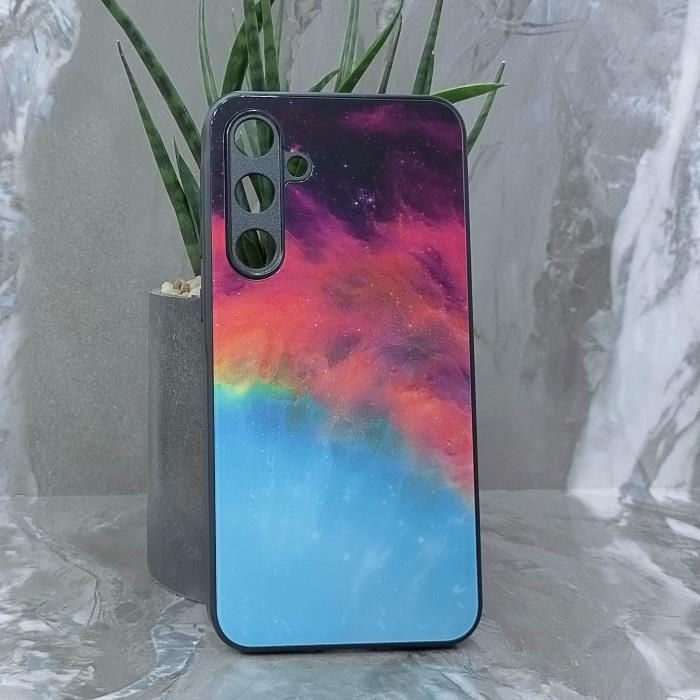 Samsung A35 5G. Накладка, силикон + стекло, Космос, черный красный и бирюзовый